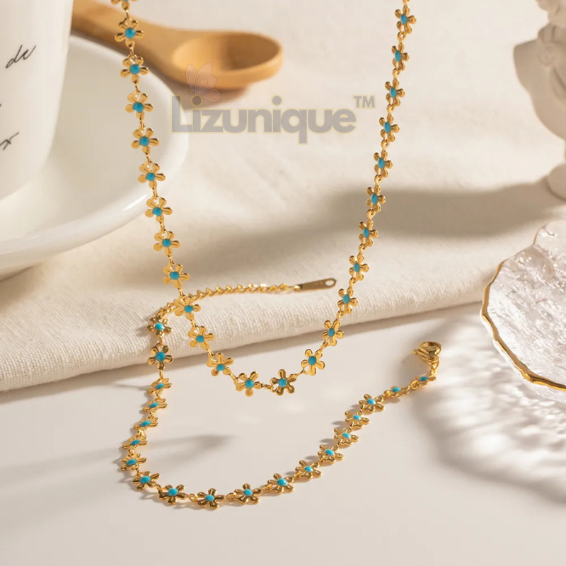 Женски сет огрлице и наруквице са цветним мотивом 🌸